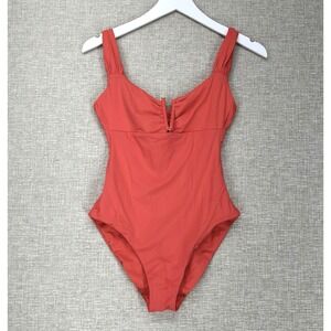 BECCA by Rebecca Virtue Viviana V-Front Swimsuit Small Orange Tie Back Adj Strap